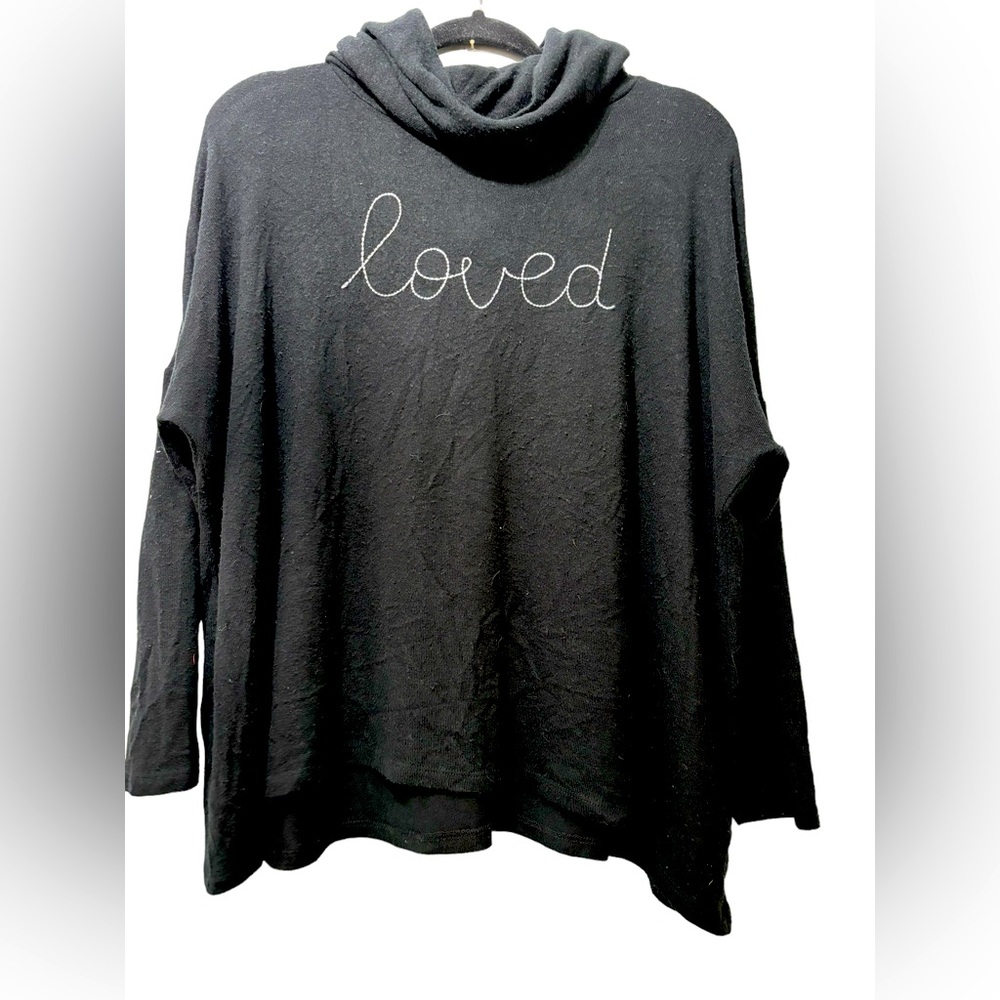 Sundry‎ Sweater Womens Cowl neck Hoodie Size 1 Loved Black Embroidered Sweater